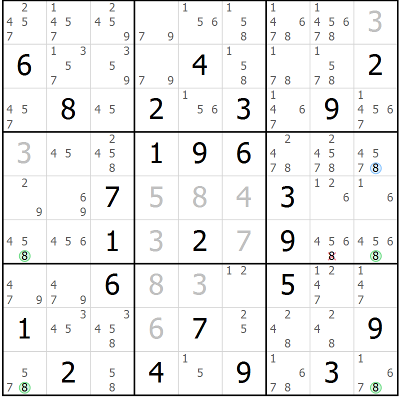 Position des candidats pour la solution de la Gr 44 page 47 du magazine de sudoku Sudoku Suprême n° 039