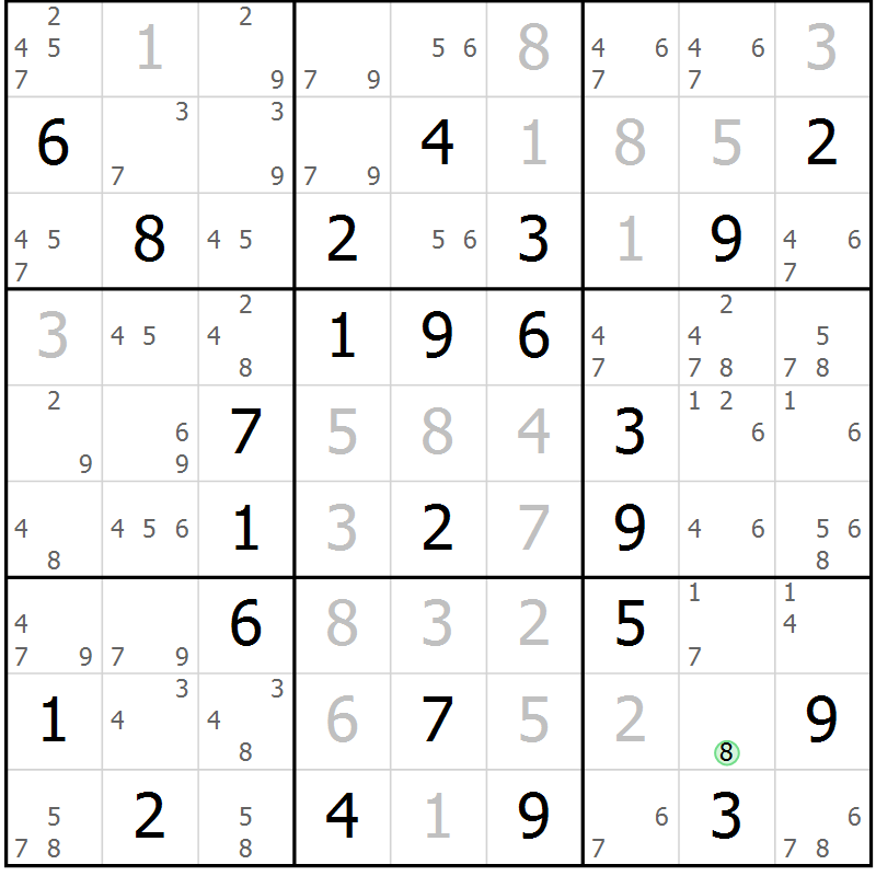 Position des candidats pour la solution de la Gr 44 page 47 du magazine de sudoku Sudoku Suprême n° 039