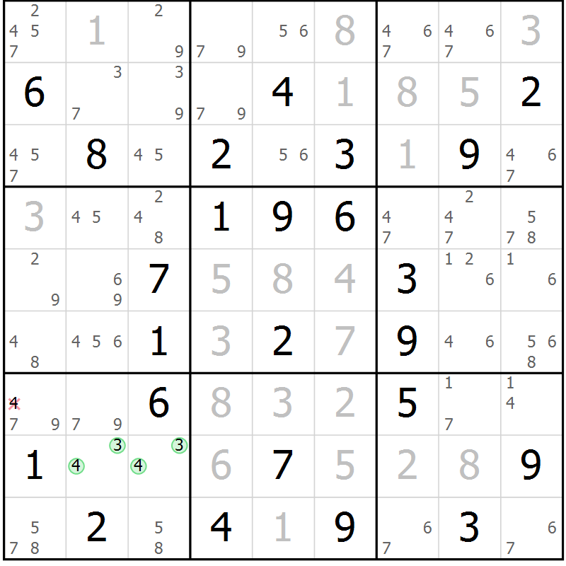 Position des candidats pour la solution de la Gr 44 page 47 du magazine de sudoku Sudoku Suprême n° 039