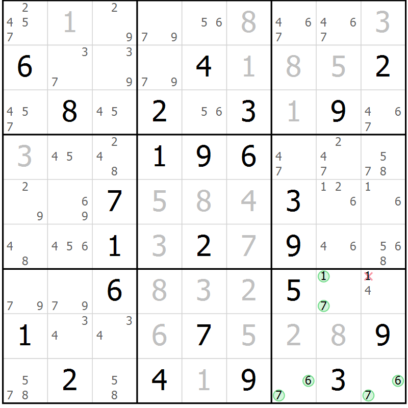 Position des candidats pour la solution de la Gr 44 page 47 du magazine de sudoku Sudoku Suprême n° 039