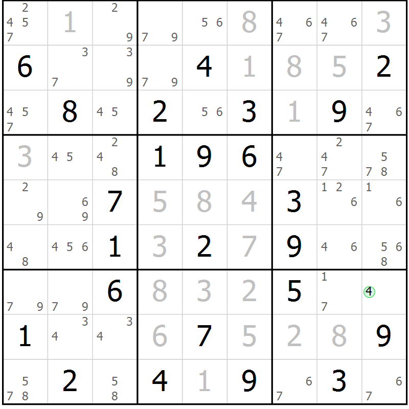 Position des candidats pour la solution de la Gr 44 page 47 du magazine de sudoku Sudoku Suprême n° 039