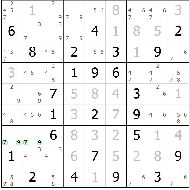 Position des candidats pour la solution de la Gr 44 page 47 du magazine de sudoku Sudoku Suprême n° 039