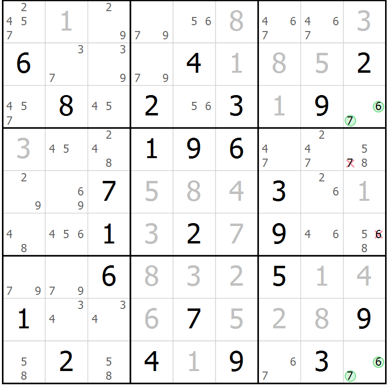 Position des candidats pour la solution de la Gr 44 page 47 du magazine de sudoku Sudoku Suprême n° 039