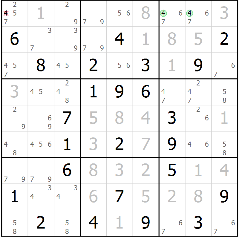 Position des candidats pour la solution de la Gr 44 page 47 du magazine de sudoku Sudoku Suprême n° 039