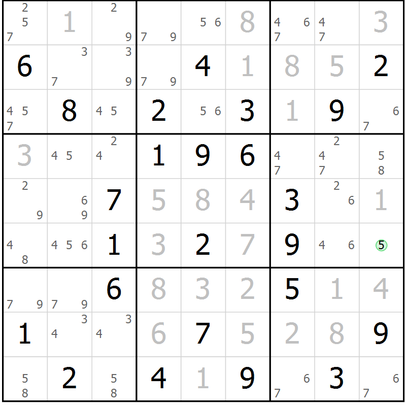 Position des candidats pour la solution de la Gr 44 page 47 du magazine de sudoku Sudoku Suprême n° 039