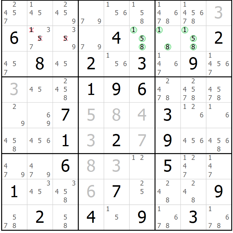 Position des candidats pour la solution de la Gr 44 page 47 du magazine de sudoku Sudoku Suprême n° 039