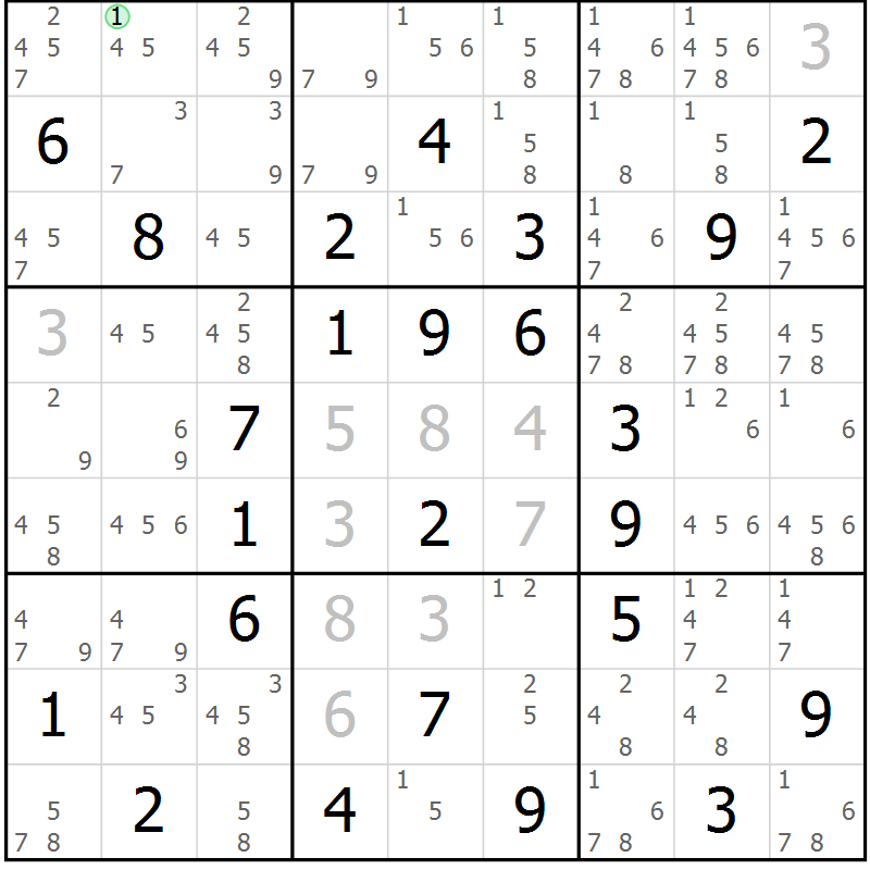 Position des candidats pour la solution de la Gr 44 page 47 du magazine de sudoku Sudoku Suprême n° 039