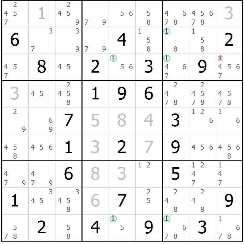 Position des candidats pour la solution de la Gr 44 page 47 du magazine de sudoku Sudoku Suprême n° 039