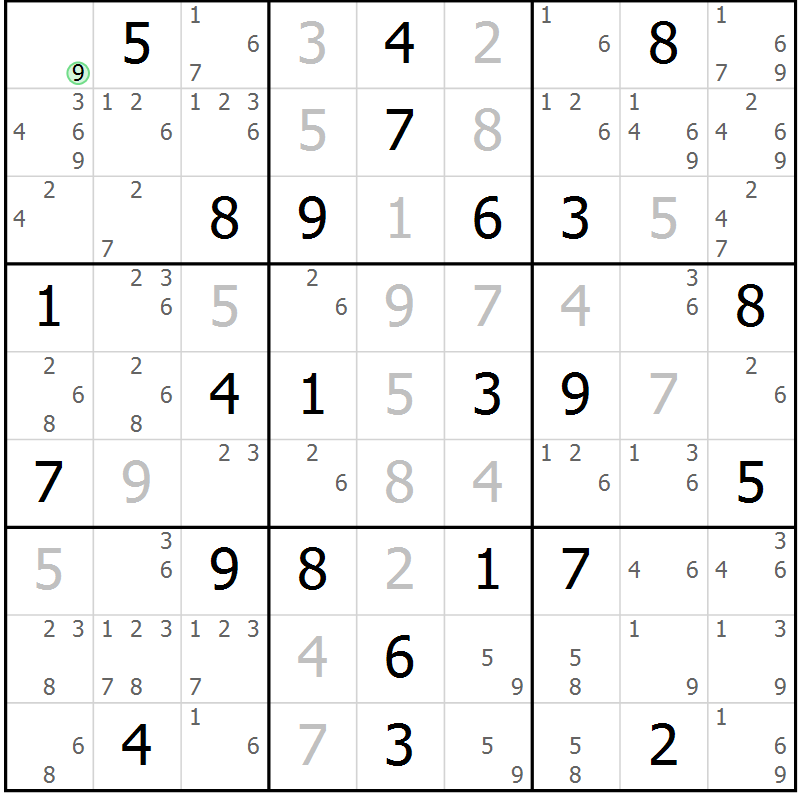 Position des candidats pour la solution de la Gr 45 page 48 du magazine de sudoku Sudoku Suprême n° 039