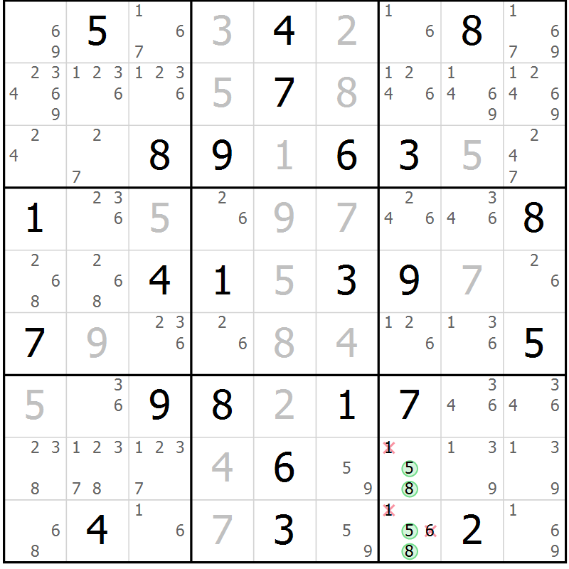 Position des candidats pour la solution de la Gr 45 page 48 du magazine de sudoku Sudoku Suprême n° 039