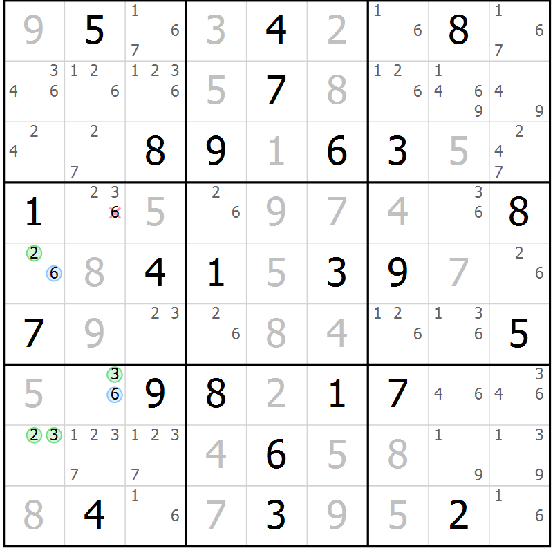 Position des candidats pour la solution de la Gr 45 page 48 du magazine de sudoku Sudoku Suprême n° 039