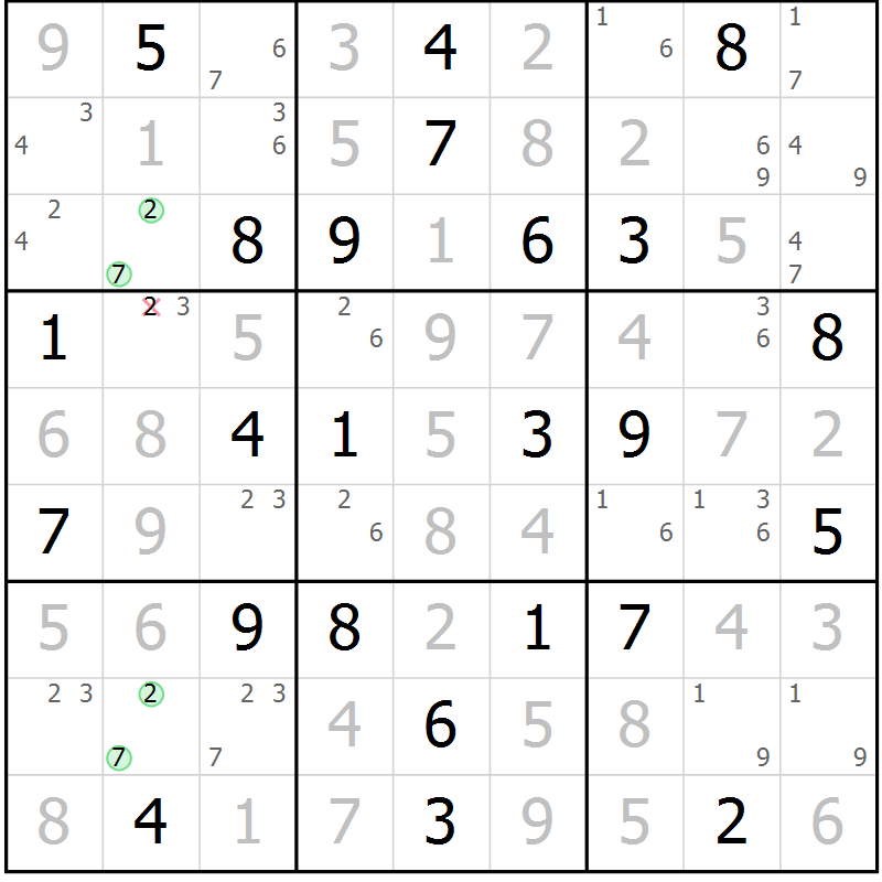 Position des candidats pour la solution de la Gr 45 page 48 du magazine de sudoku Sudoku Suprême n° 039