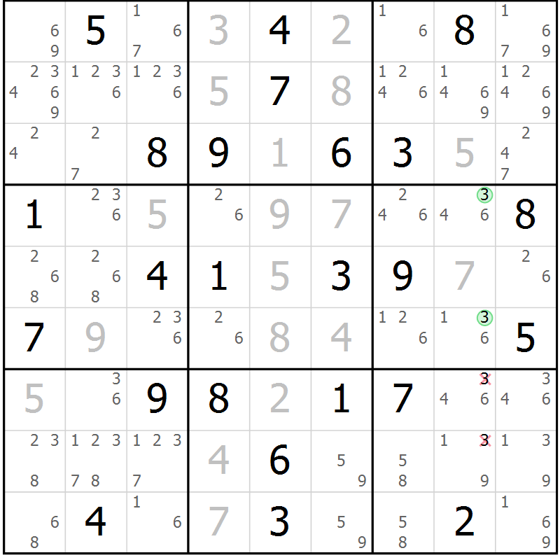 Position des candidats pour la solution de la Gr 45 page 48 du magazine de sudoku Sudoku Suprême n° 039