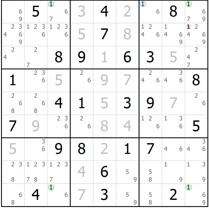 Position des candidats pour la solution de la Gr 45 page 48 du magazine de sudoku Sudoku Suprême n° 039