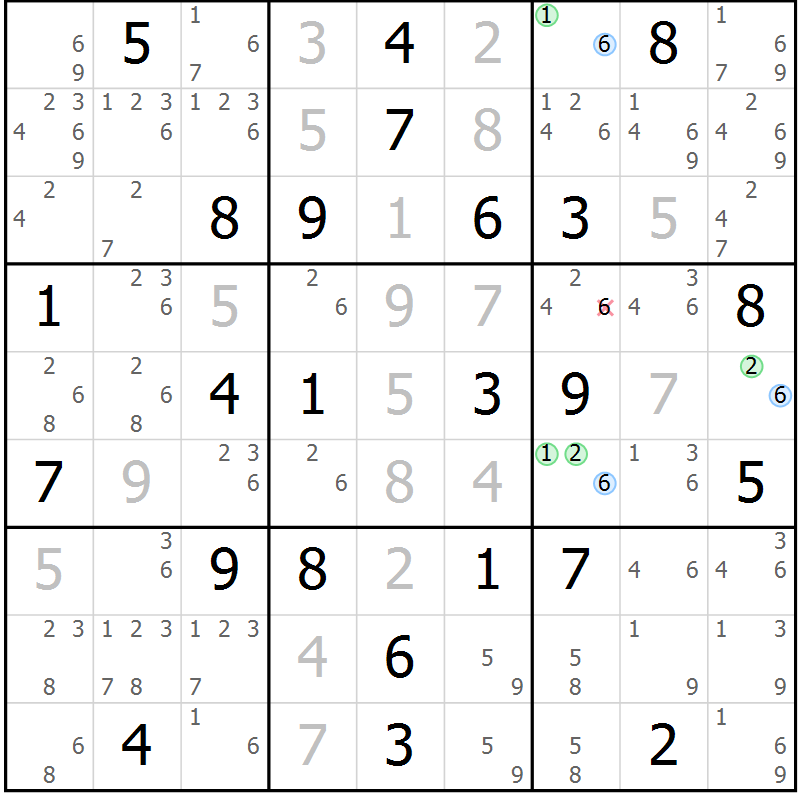 Position des candidats pour la solution de la Gr 45 page 48 du magazine de sudoku Sudoku Suprême n° 039
