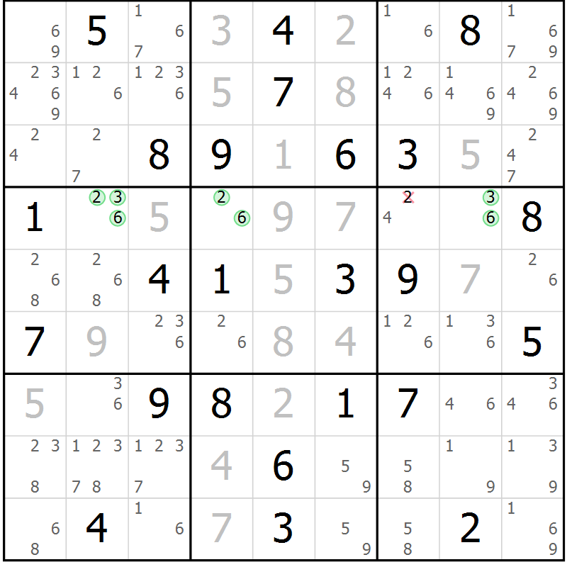 Position des candidats pour la solution de la Gr 45 page 48 du magazine de sudoku Sudoku Suprême n° 039