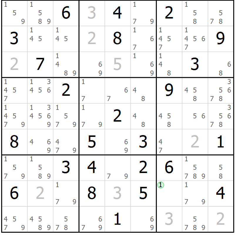 Position des candidats pour la solution de la Gr 46 page 49 du magazine de sudoku Sudoku Suprême n° 039
