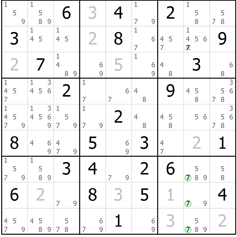 Position des candidats pour la solution de la Gr 46 page 49 du magazine de sudoku Sudoku Suprême n° 039