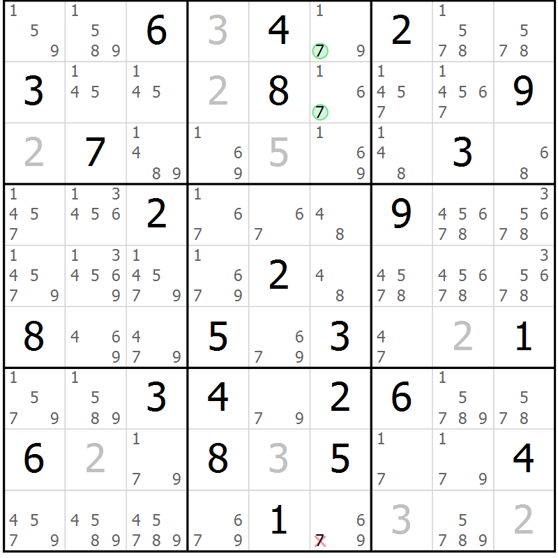 Position des candidats pour la solution de la Gr 46 page 49 du magazine de sudoku Sudoku Suprême n° 039