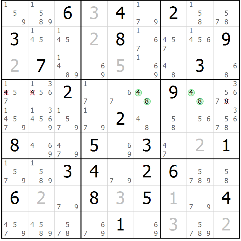 Position des candidats pour la solution de la Gr 46 page 49 du magazine de sudoku Sudoku Suprême n° 039