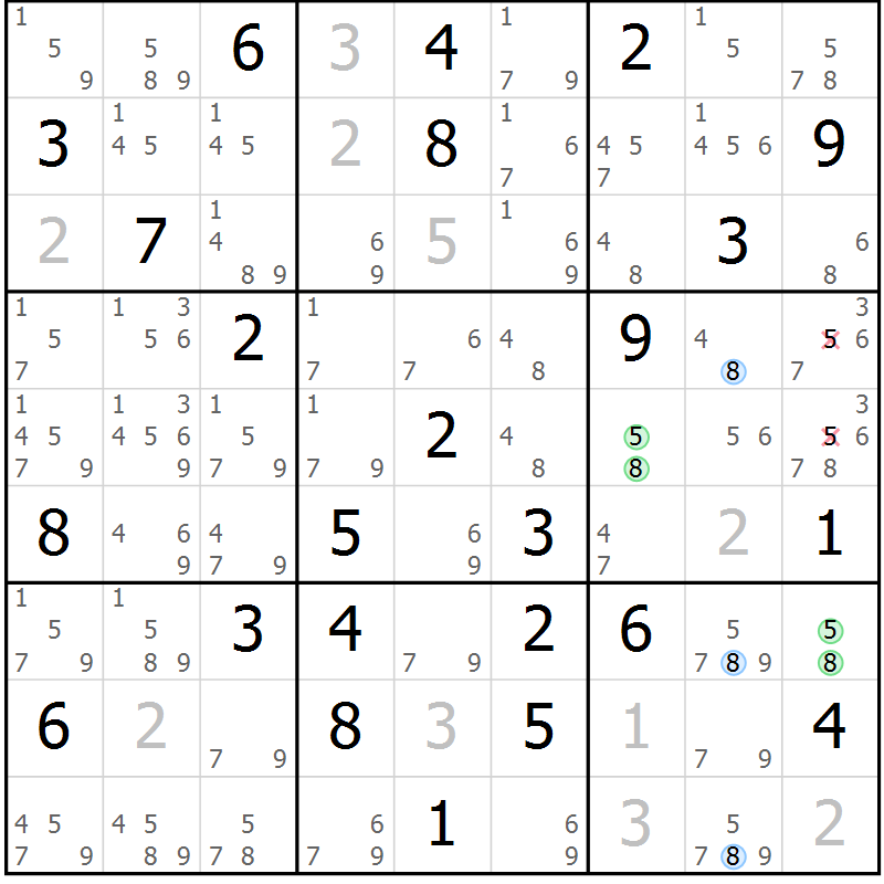 Position des candidats pour la solution de la Gr 46 page 49 du magazine de sudoku Sudoku Suprême n° 039