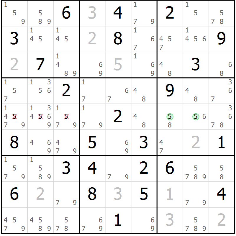 Position des candidats pour la solution de la Gr 46 page 49 du magazine de sudoku Sudoku Suprême n° 039