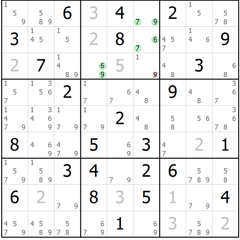 Position des candidats pour la solution de la Gr 46 page 49 du magazine de sudoku Sudoku Suprême n° 039