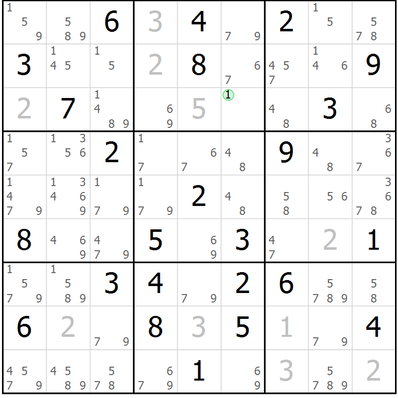Position des candidats pour la solution de la Gr 46 page 49 du magazine de sudoku Sudoku Suprême n° 039