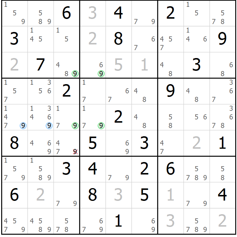 Position des candidats pour la solution de la Gr 46 page 49 du magazine de sudoku Sudoku Suprême n° 039