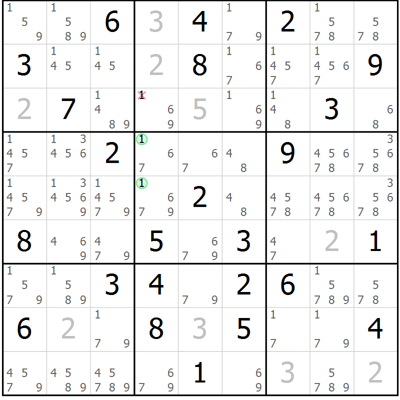 Position des candidats pour la solution de la Gr 46 page 49 du magazine de sudoku Sudoku Suprême n° 039
