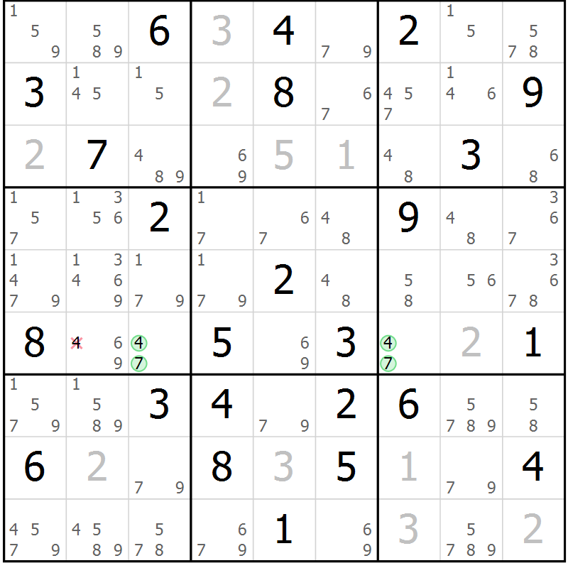 Position des candidats pour la solution de la Gr 46 page 49 du magazine de sudoku Sudoku Suprême n° 039