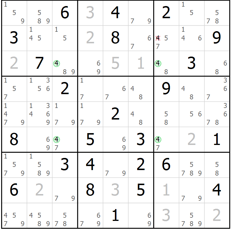 Position des candidats pour la solution de la Gr 46 page 49 du magazine de sudoku Sudoku Suprême n° 039