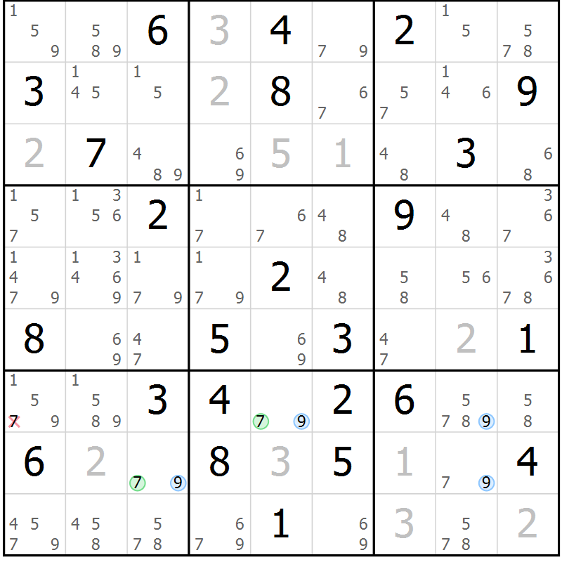 Position des candidats pour la solution de la Gr 46 page 49 du magazine de sudoku Sudoku Suprême n° 039
