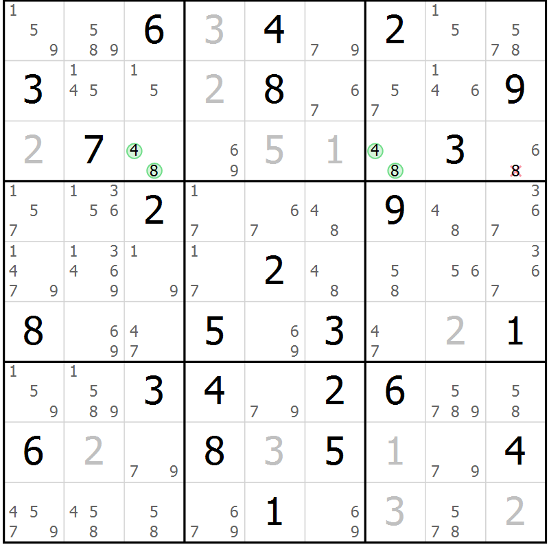 Position des candidats pour la solution de la Gr 46 page 49 du magazine de sudoku Sudoku Suprême n° 039