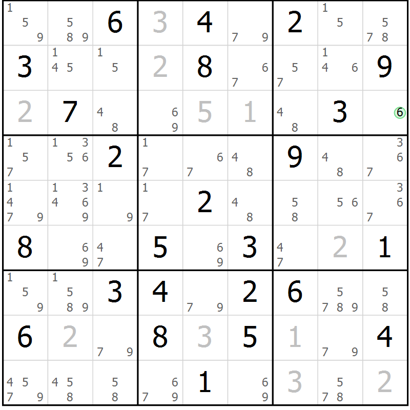 Position des candidats pour la solution de la Gr 46 page 49 du magazine de sudoku Sudoku Suprême n° 039