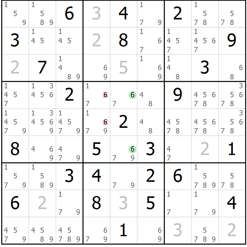 Position des candidats pour la solution de la Gr 46 page 49 du magazine de sudoku Sudoku Suprême n° 039
