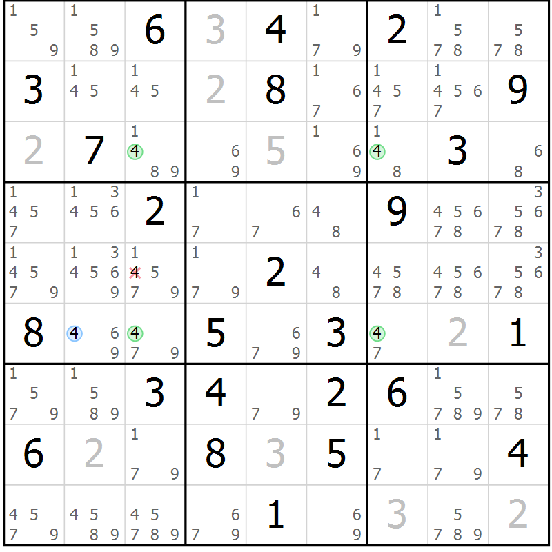 Position des candidats pour la solution de la Gr 46 page 49 du magazine de sudoku Sudoku Suprême n° 039