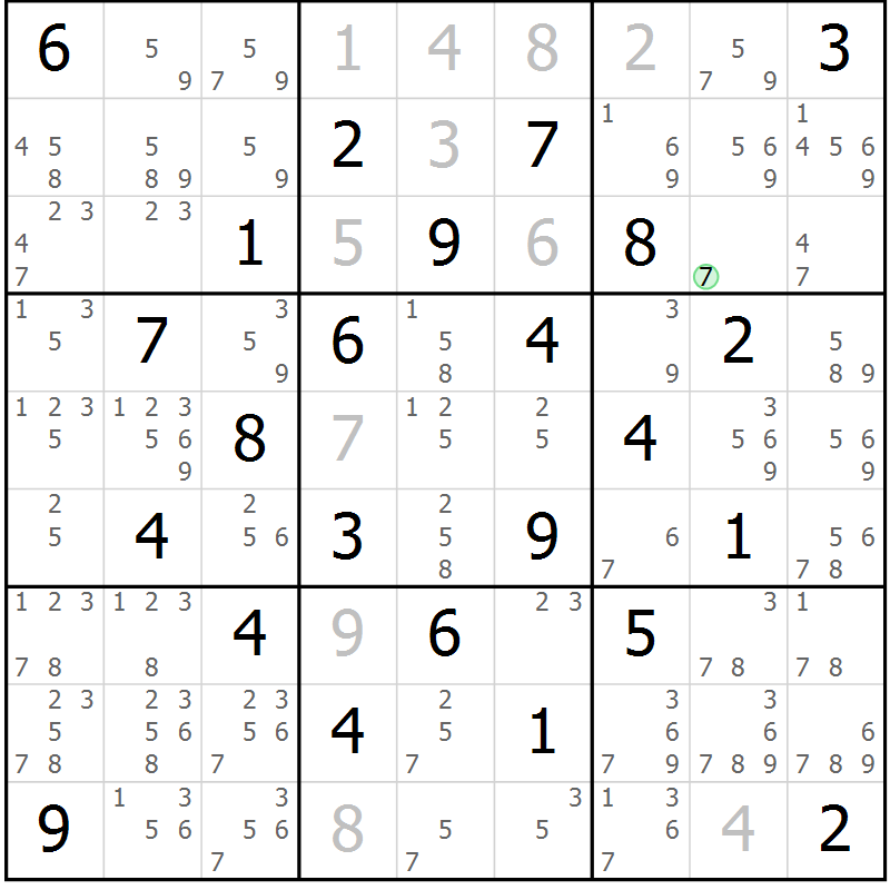 Position des candidats pour la solution de la Gr 47 page 50 du magazine de sudoku Sudoku Suprême n° 039