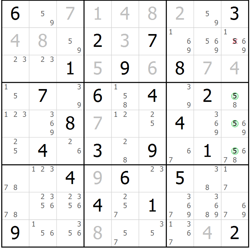Position des candidats pour la solution de la Gr 47 page 50 du magazine de sudoku Sudoku Suprême n° 039