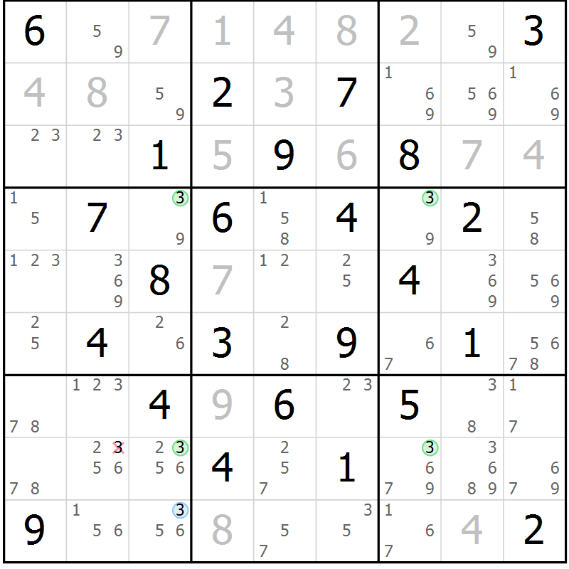 Position des candidats pour la solution de la Gr 47 page 50 du magazine de sudoku Sudoku Suprême n° 039