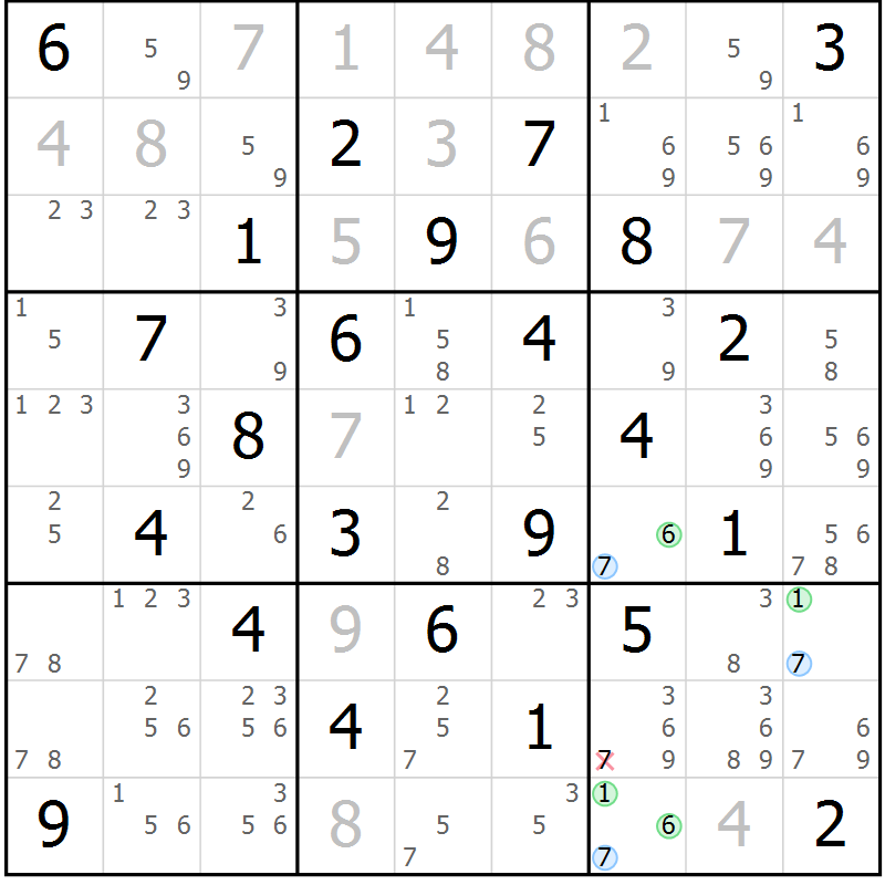 Position des candidats pour la solution de la Gr 47 page 50 du magazine de sudoku Sudoku Suprême n° 039