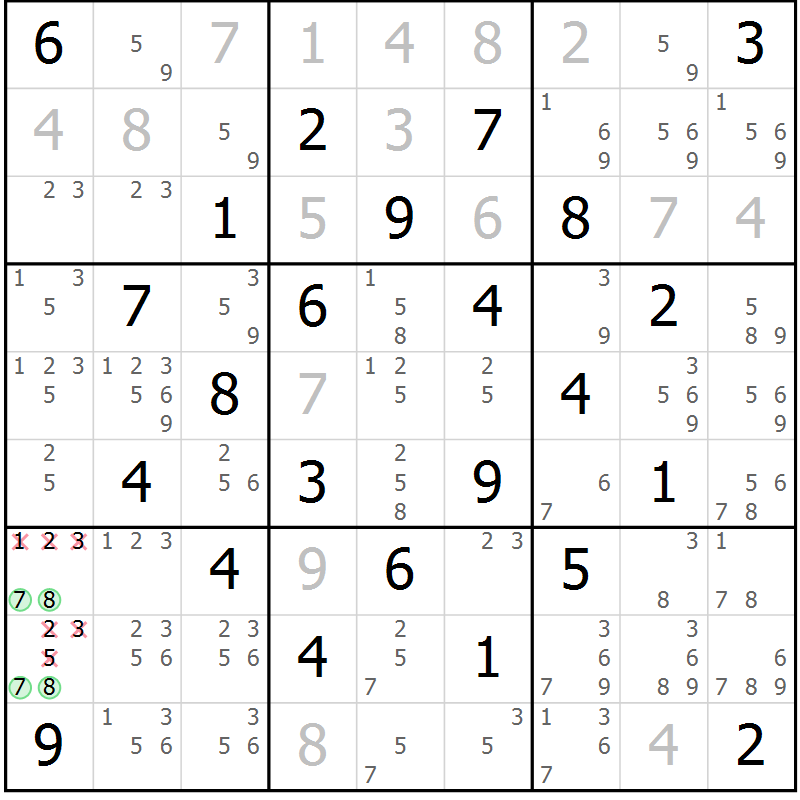 Position des candidats pour la solution de la Gr 47 page 50 du magazine de sudoku Sudoku Suprême n° 039