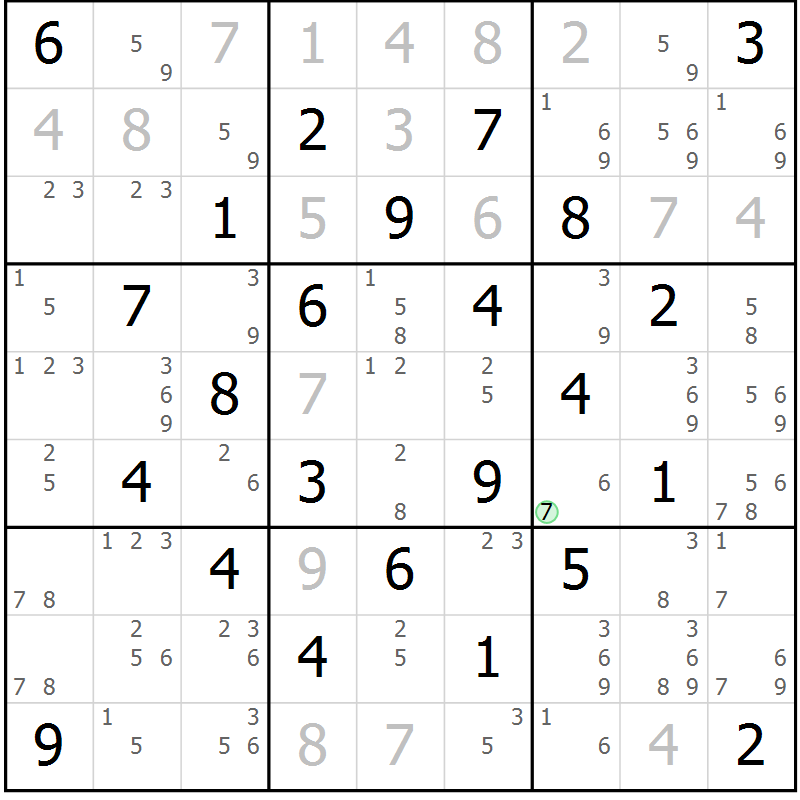 Position des candidats pour la solution de la Gr 47 page 50 du magazine de sudoku Sudoku Suprême n° 039