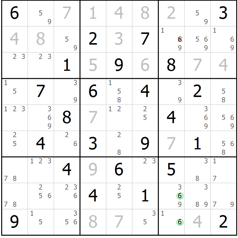 Position des candidats pour la solution de la Gr 47 page 50 du magazine de sudoku Sudoku Suprême n° 039
