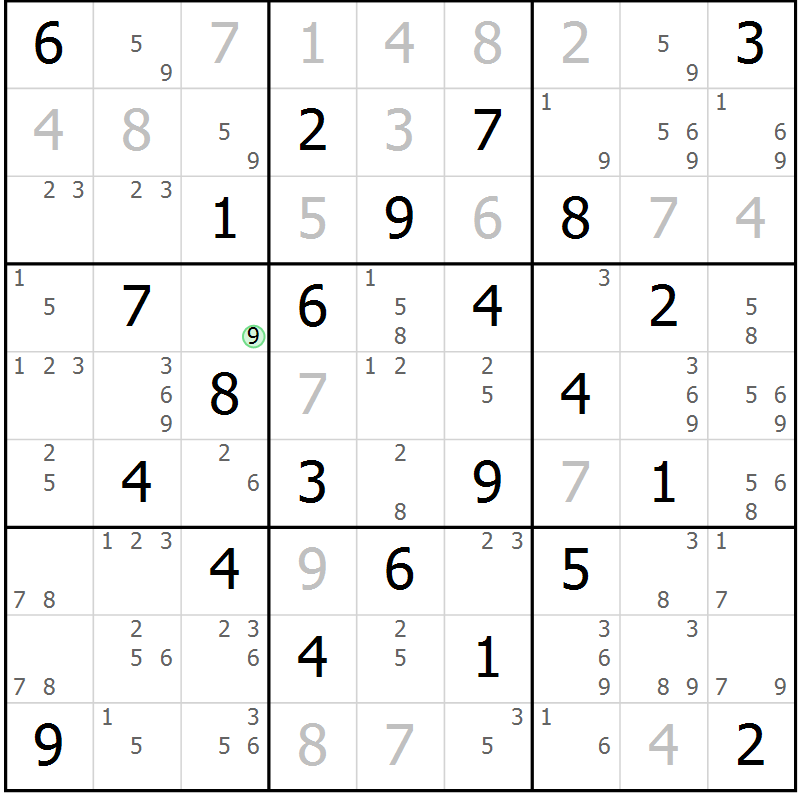 Position des candidats pour la solution de la Gr 47 page 50 du magazine de sudoku Sudoku Suprême n° 039