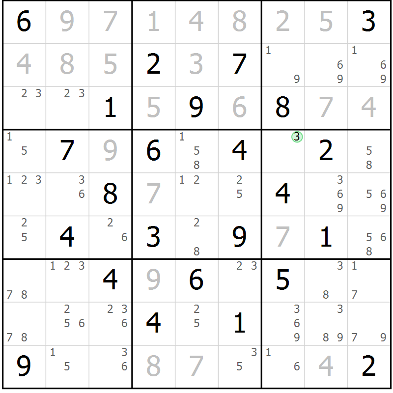 Position des candidats pour la solution de la Gr 47 page 50 du magazine de sudoku Sudoku Suprême n° 039