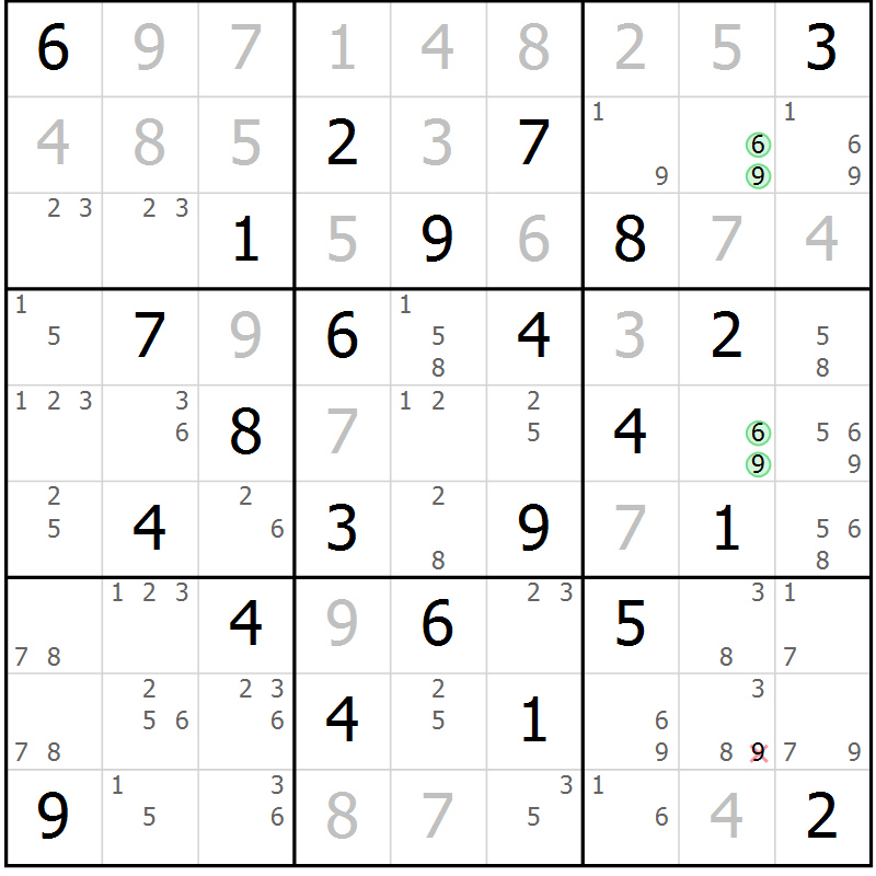 Position des candidats pour la solution de la Gr 47 page 50 du magazine de sudoku Sudoku Suprême n° 039