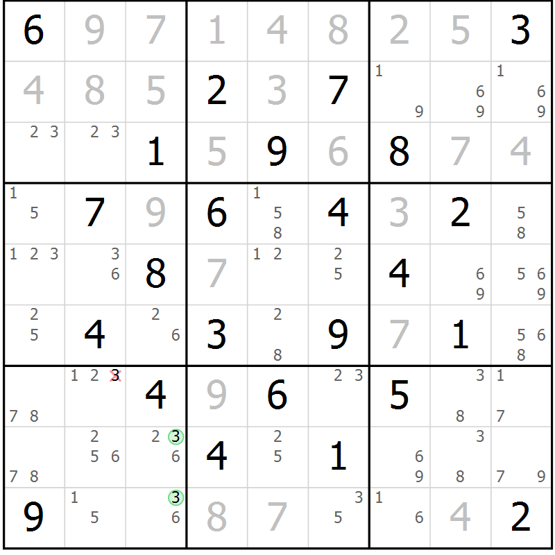 Position des candidats pour la solution de la Gr 47 page 50 du magazine de sudoku Sudoku Suprême n° 039