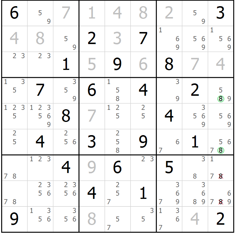 Position des candidats pour la solution de la Gr 47 page 50 du magazine de sudoku Sudoku Suprême n° 039