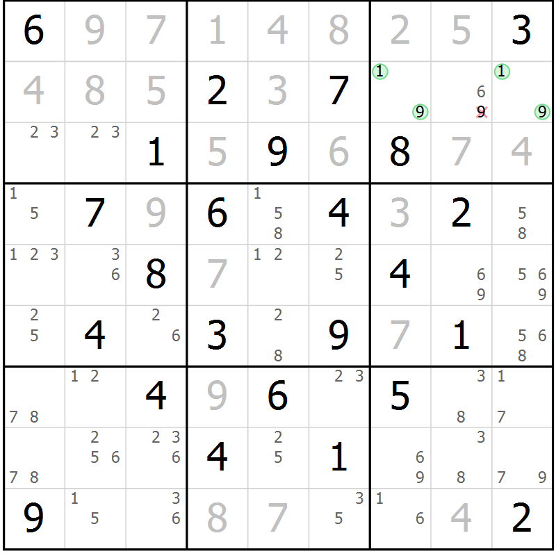 Position des candidats pour la solution de la Gr 47 page 50 du magazine de sudoku Sudoku Suprême n° 039
